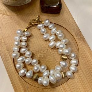 Faux Pearl Drop Double Strand Bracelet